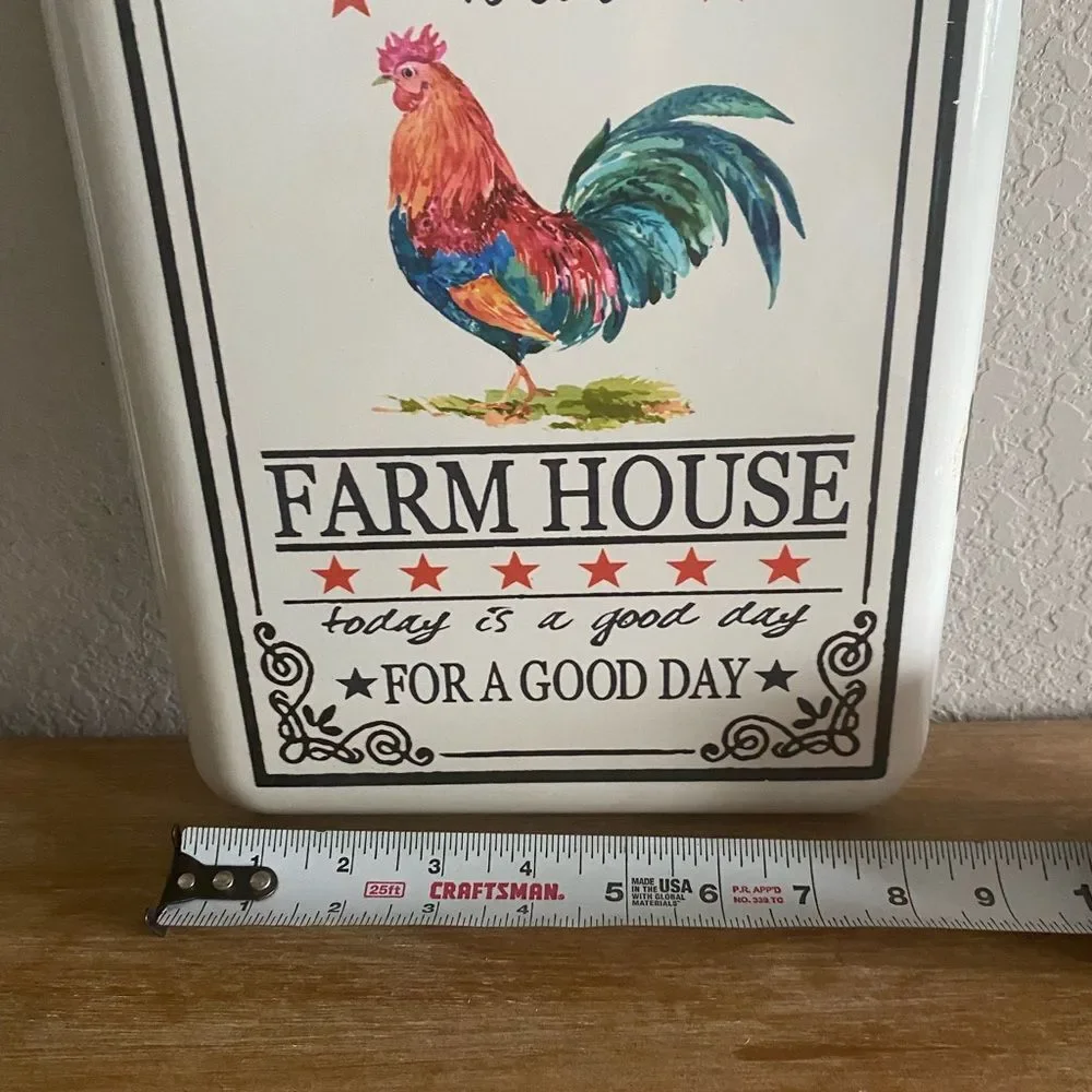 Welcome to Our Farmhouse Distressed Metal White Sign Rope Hanger Wall Decor 12x8
